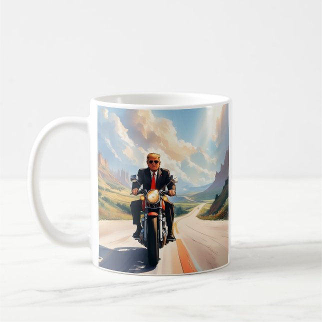 Trump riding Motorcycle Beautiful rd Southwest USA Coffee Mug (Left)