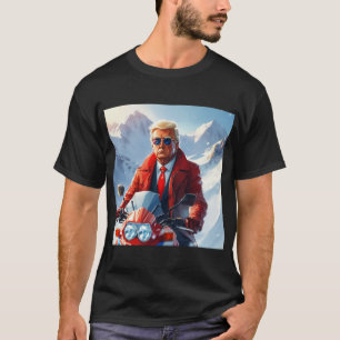 Trump Riding Motorcycle in Winter Christmas MAGA T-Shirt