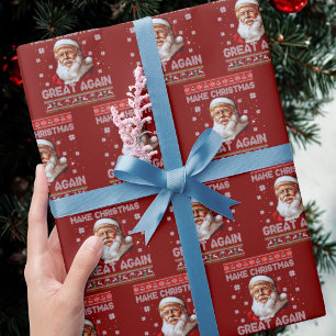 Trump Santa Claus Make Christmas Great Again Red Wrapping Paper