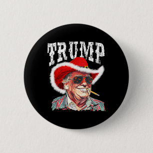Trump Santa Cowboy Hat Christmas Texas Western How 6 Cm Round Badge