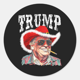 Trump Santa Cowboy Hat Christmas Texas Western How Classic Round Sticker