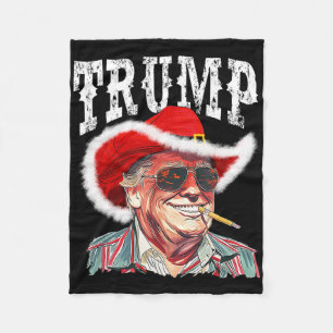 Trump Santa Cowboy Hat Christmas Texas Western How Fleece Blanket