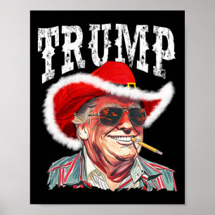 Trump Santa Cowboy Hat Christmas Texas Western How Poster