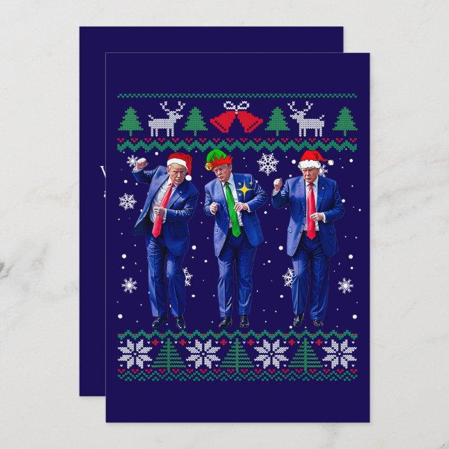 Trump Santa Hat Dance Blue Christmas Card (Front/Back)