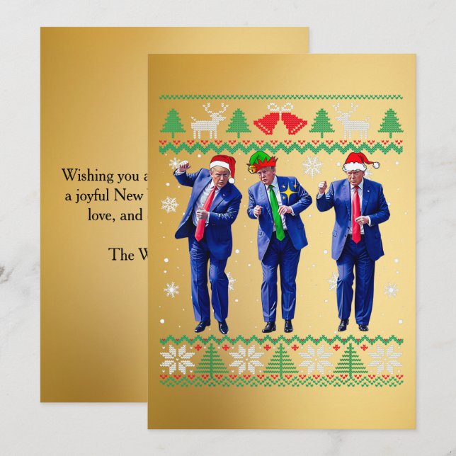 Trump Santa Hat Dance Gold Christmas Card (Front/Back)