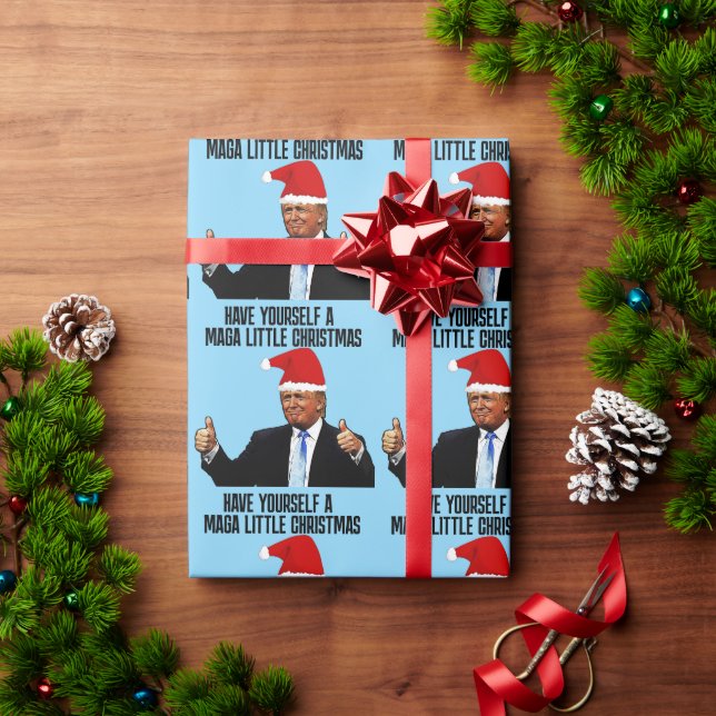 TRUMP SANTA HAT, MAGA LITTLE CHRISTMAS  WRAPPING PAPER (Holiday Gift)