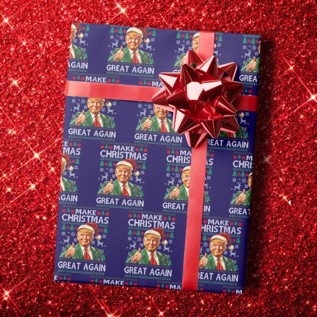 Trump Santa Hat | Make Christmas Great Again Blue Wrapping Paper (Creator Uploaded)