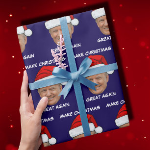 Trump Santa hat Make Christmas Great Again Blue Wrapping Paper