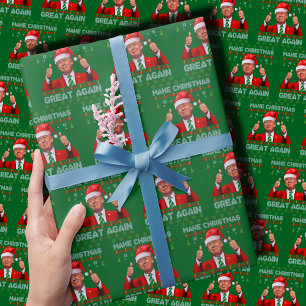 Trump Santa Hat   Make Christmas Great Again Green Wrapping Paper