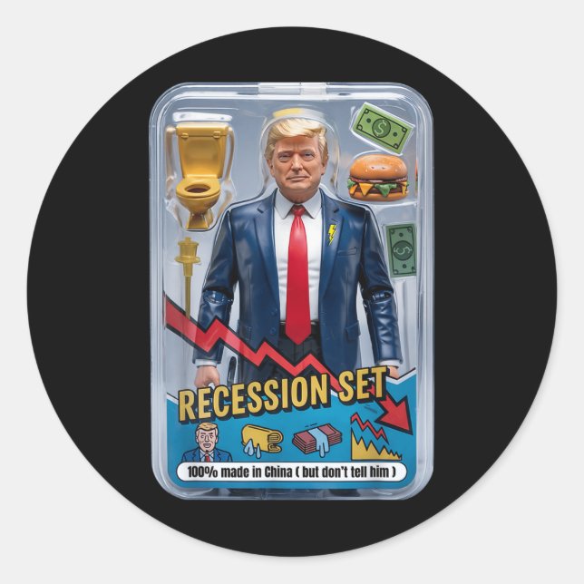 Trump Satire Survived Recession Box Set Action Fig Classic Round Sticker (Front)