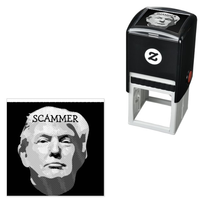 Trump Scammer Self-Inking Stamp (In Situ)