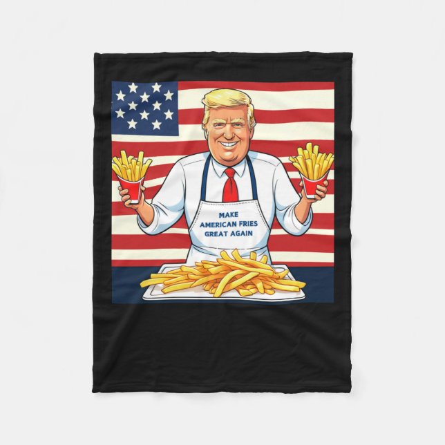 Trump Serving Mcdonalds Fries  Fleece Blanket (Front)