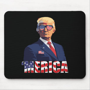 Trump Shirt Merica Trump Sungl Us Flag 4th Of July Mouse Pad