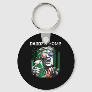 Trump St Patrick's Day Daddys Home American Flag M Key Ring