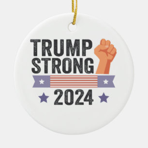 Trump Strong 2024 Patriotic American Flag Election Ceramic Ornament