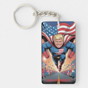 Trump Superhero Flyover: Patriotic Crowd Custom Key Ring