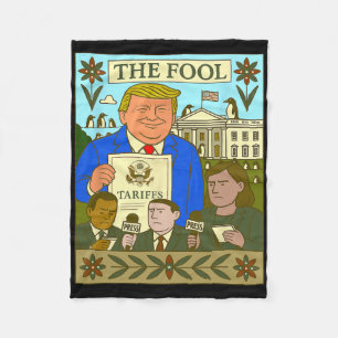 Trump Tarot Card The Fool Imposes Tariff On Pengui Fleece Blanket