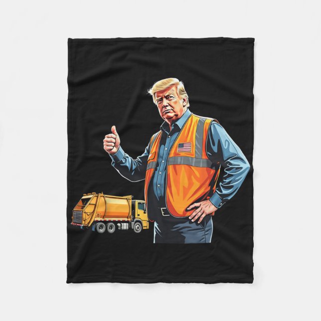 Trump Thumbs Up Garbyge Truck Worker American Flag Fleece Blanket (Front)
