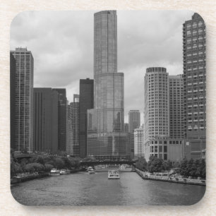 Trump Tower Chicago River Grayscale Coaster