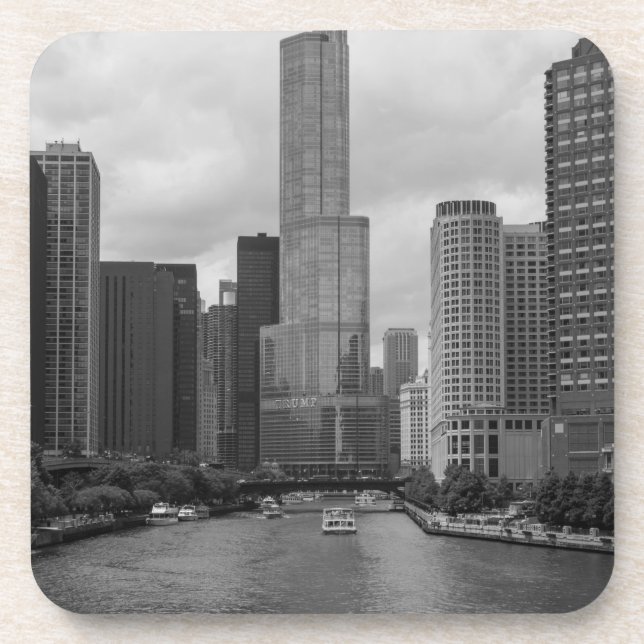 Trump Tower Chicago River Grayscale Coaster (Front)