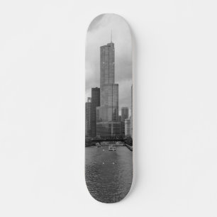 Trump Tower Chicago River Grayscale Skateboard