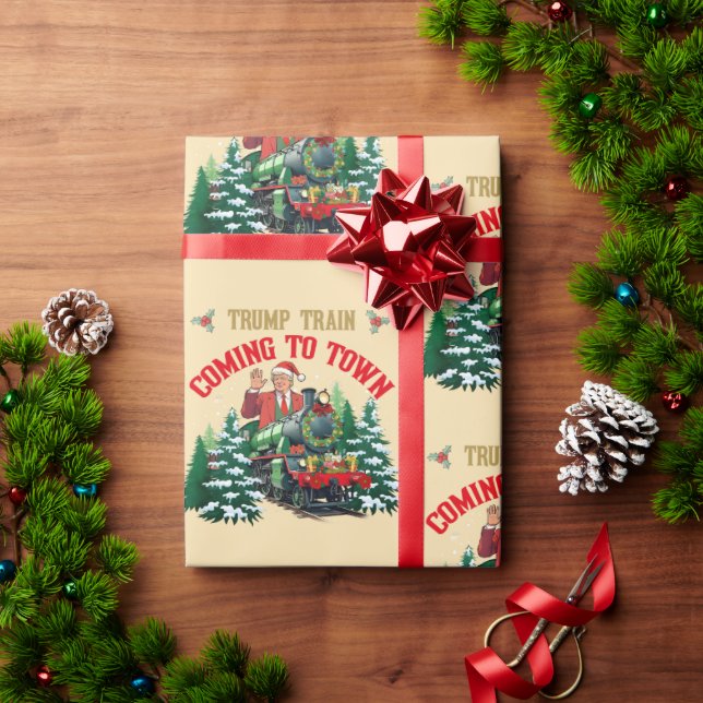 Trump Train Coming to Town Christmas MAGA Wrapping Paper (Holiday Gift)