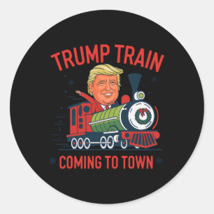Trump Train Coming To Town Funny Christmas Santa C Classic Round Sticker