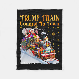 Trump Train Coming To Town Funny Christmas Santa C Fleece Blanket