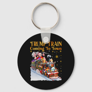 Trump Train Coming To Town Funny Christmas Santa C Key Ring