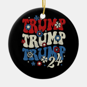 Trump Trump Trump 2024 Retro  Ceramic Ornament