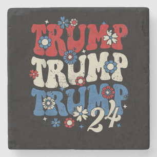 Trump Trump Trump 2024 Retro Stone Coaster