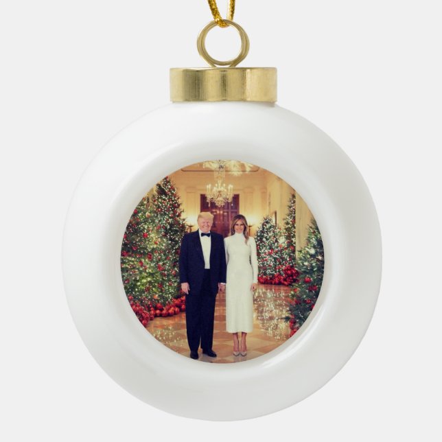 Trump US President White House Christmas  Ceramic Ball Christmas Ornament (Front)