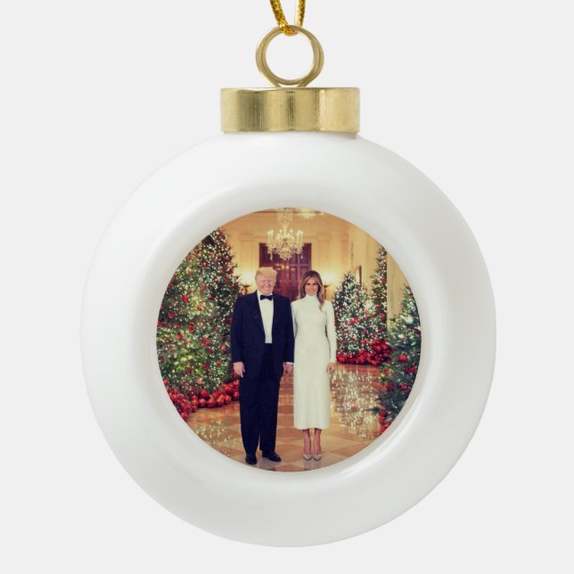 Trump US President White House Christmas  Ceramic Ball Christmas Ornament (Front)