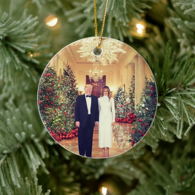 Trump US President White House Christmas Ceramic Ornament (Tree)