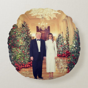 Trump US President White House Christmas  Round Cushion
