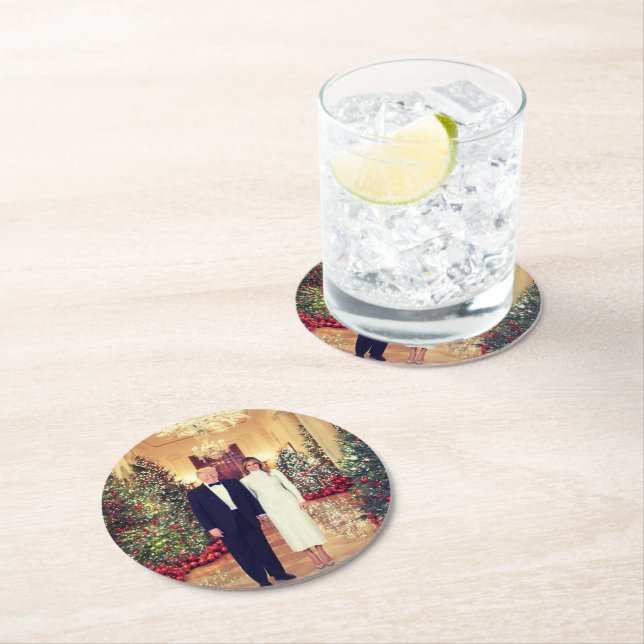 Trump US President White House Christmas  Round Paper Coaster (Insitu)