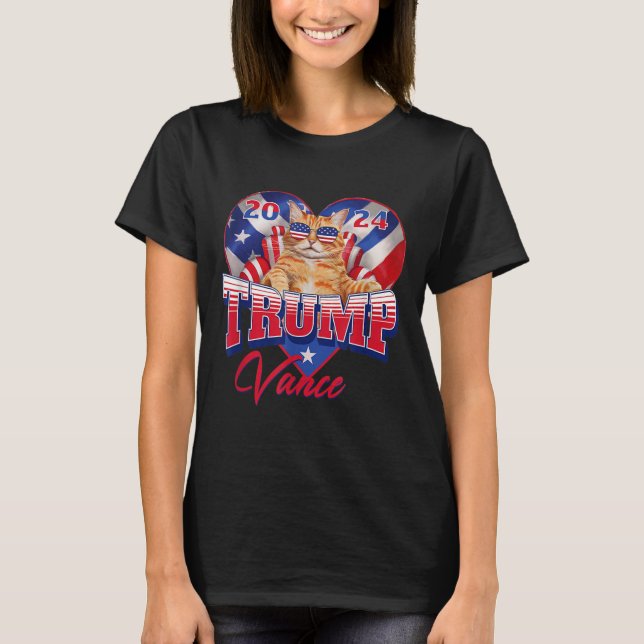 Trump Vance 2024 Cat Heart Us Political President  T-Shirt (Front)