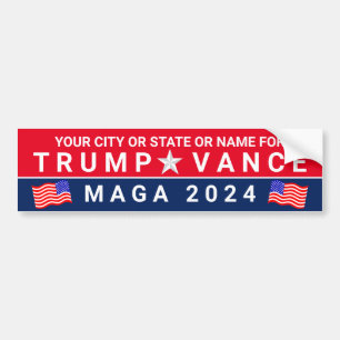Trump Vance 2024 MAGA Red Blue Flag Personalized Bumper Sticker