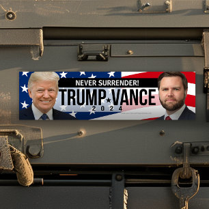Trump Vance 2024 Never Surrender Quote Photo Bumper Sticker