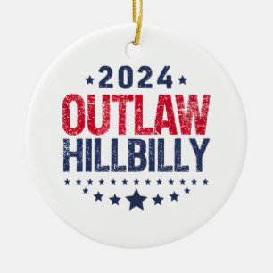 Trump Vance 2024 Outlaw Hillbilly US Flag Ceramic Ornament