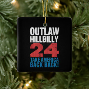 Trump Vance 2024 Outlaw Hillbilly US Flag Vintage Ceramic Ornament