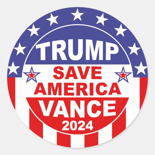 TRUMP VANCE 2024 SAVE AMERICA CLASSIC ROUND STICKER (Front)