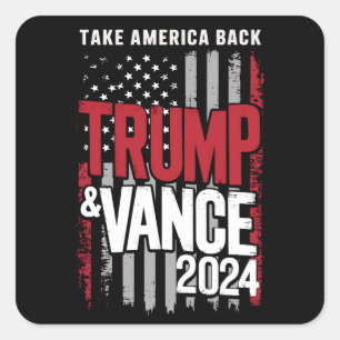 Trump Vance 2024 US Flag Take America Back Square Sticker