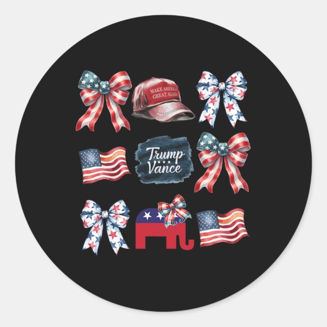 Trump Vance Bow Coquette Vote Presidential 2024 El Classic Round Sticker (Front)