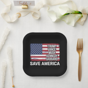 Trump Vance Musk Kennedy Gabbard 2024 Save America Paper Plate