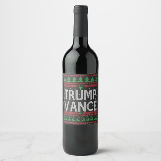 Trump Vance Republican Ugly Christmas Sweater Xmas Wine Label (Front)