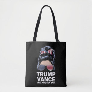 Trump Vance Take America Back Messy Bun Girl Tote Bag