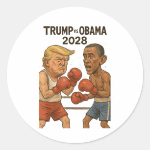 Trump Vs Obama 2028 Boxing Match Funny  Classic Round Sticker