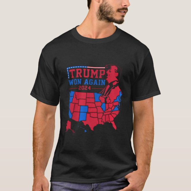 Trump Wins Again Red Wave Map Of Usa In The 2024  T-Shirt (Front)
