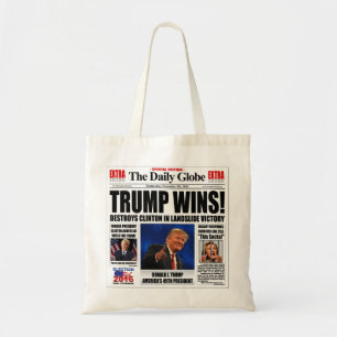 Trump Wins! Funny Anti Clinton Newspaper Satire Tote Bag